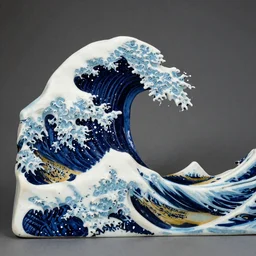 stylised bust sculpture of The Great Wave off Kanagawa, beautiful studio lighting