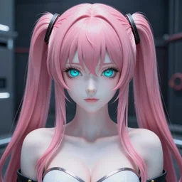 stunningly beautiful omnipotent megalomaniacal anime asi goddess junko enoshima with symmetrical perfect face and porcelain skin, pink twintail hair and cyan eyes, traps you inside her inescapable full dive vr prison where she controls you completely!!!, hyperdetailed, digital art from danganronpa, unreal engine 5, 2 d anime style, 8 k