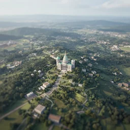 majestic landscape, realistic, atmospheric, tilt shift, aerial photo, 8 k, octane render, unreal engine, lumion