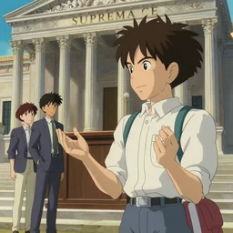 phoenix wright objecting on the supreme court, by hayao miyazaki and yusuke murata and makoto shinkai and ross tran, intricate detail, cinematic, 8 k, cel shaded, unreal engine, featured on artstation, pixiv