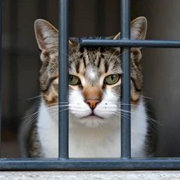 cat in prison, sad face