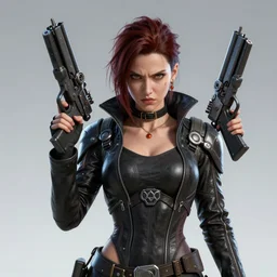 Portrait angry woman leather sci-fi guns cyberpunk, artstation, Kirokaze, Valenberg highly detailed, soft lighting 8k resolution