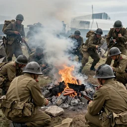 soldiers roasting weenies in the middle of the vietnam war battle