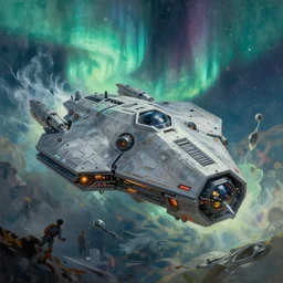 predator spaceship, illustration, chaotic, invasion, thanatos, nano hex armor hull, alien starship, aurora borealis on background, disintegration, volumetric lighting, soft lighting, soft details, painting oil on canvas by craig mullins and charlie bowater, octane render, HDR, trending on artstation, 4k, 8k, HD
