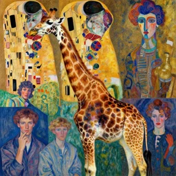 a elegant giraffe!!, psychedelic, patterned skin, trending on artstation, photorealism!!, vibrant colors, digital art, in the style of harumi hironaka, gustav klimt, egon schiele, coby whitmore, david bates, monet, lisa frank, picasso, masterpiece.