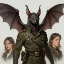 fantasy humanoid bat in a military uniform, art by artgerm and greg rutkowski and magali villeneuve, greeneyes, d & d, fantasy, portrait, highly detailed, digital painting, trending on artstation, concept art, sharp focus, illustration