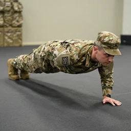 in the army doing push ups with one hand