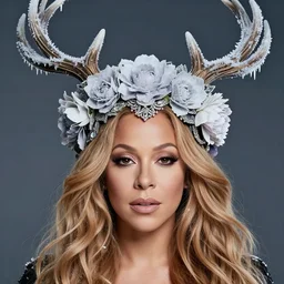 beautiful female character inspired by iceland and floral headdress mariah carey pagan wiccan viking antlers headdress icicles full face mfd 5 0 metres | | digital artwork made by greg rutswork, anna dittmann and lois van barlee, symmetrical rim light, anatomically correct
