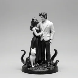 resin miniature - cat and man, tall airmchar, tenctacle, black and white