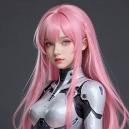 artistic portrait of a pure and innocent looking girl with extremely long pink hair, wearing aesthetic cyberpunk armor, perfect fit body, beautiful eyes and lips, art by artgerm and greg rutkowski and magali villeneuve, highly detailed, digital painting, trending on artstation, concept art, sharp focus, illustration, masterpiece
