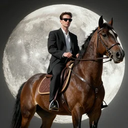 real vintage photo, agent smith from the matrix riding a horse on moon, detailed, hyper realistic, 4 k octan render, unreal 5