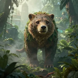 beautiful unknown animal, jungle city, volumetric light, foggy, moody, trending on artstation, detailed