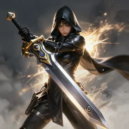 a cloaked figure wielding a massive buster blade sword, smooth, intricate, elegant, digital painting, artstation, concept art, sharp focus, octane render, illustration, art by yoshitaka amano, overwatch character,