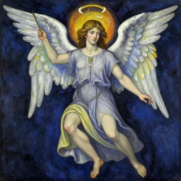 Biblically correct depiction of an angel in the style of Friedensreich Hundertwasser