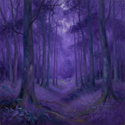 Forest purple blue light Landscape oil painting by Zdzisław Beksiński and Van Gogh