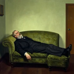 an Sigmund freud lying on the couch in a therapy room by Edward Hopper