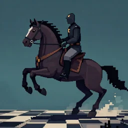 chess knight as the headless horseman, epic pixel art by kazuma kujo!!!!!