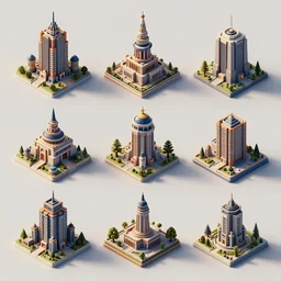 collection of isometric building assets, modular game dev art