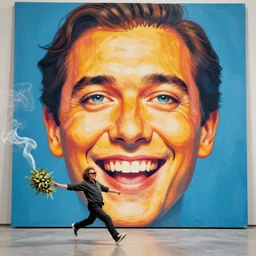 award winning photo of larry david  tripping on lsd and smoking weed, vivid colors, happy, symmetrical face, beautiful eyes, studio lighting, wide shot art by Sally Mann & Arnold Newman