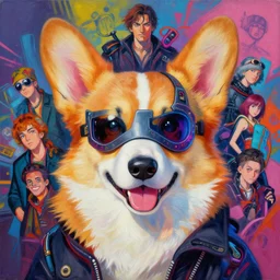beautiful painting of a japanese lo - fi hiphop cyberpunk masked assassin corgi, by james jean, rolf armstrong, james c. christensen, lise deharme, gaston bussiere, j. c. leyendecker, craig mullins. trending on artstation, 8 k, masterpiece, graffiti, full of color, intricate detail, golden ratio illustration, face enhance