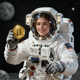 An astronaut going to the moon with Bitcoin