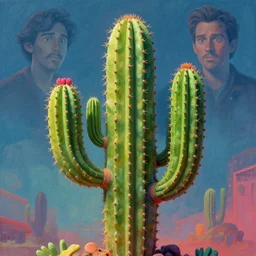 stylish 3 d vfx - drew struzan movie poster - art of a cactus plant, art style by james jean & hsiao - ron cheng, unreal engine render, digital illustration, sharp, intricate detail, volumetric lighting, ray tracing, soft light, colourful, claymation style, ernie barnes style, symmetry, acrylic on canvas, pinterest, artstation,
