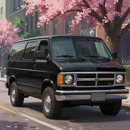 a wholesome animation key shot of one!! focused black 1 9 8 3 gmc van, in chicago street, medium shot, studio ghibli, ( pixar ) and disney animation, sharp, very detailed, high resolution, rendered in unreal engine 5, anime key art by greg rutkowski, bloom, dramatic lighting