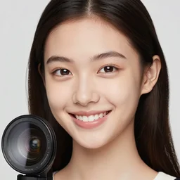 photo of slim girl model, smiling, 2 0 yo, face close - up, high detail, studio, sharp, 8 5 mm sigma art lens