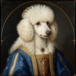 portrait of a white poodle as an italian duchess, italo - byzantine era painting 9 0 0 ce