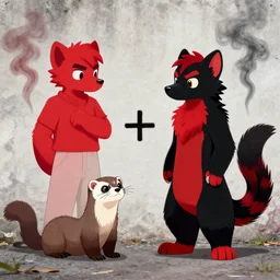 ( ( ( red + black + ( furry fandom * fursona ) ) / ( weasel * ferret * stoat ) ) + ( smoke / background ) ) = ( wall + graffiti )