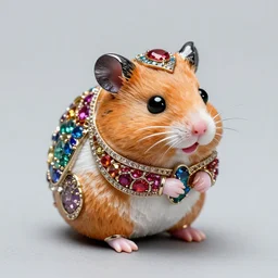 colorful jewel miniature depicting a stylized hamster, made by faberge. macro photography.