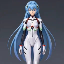 a fullbody portrait of rei ayanami neon genesis evangelion : : long blue hair, under repairs, maintenance, no glasses, purple eyes : : by ilya kuvshinov, rossdraws, artgerm, sola digital arts, anti aliasing, raytracing : :