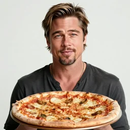 portrait of brad pitt on pizza,