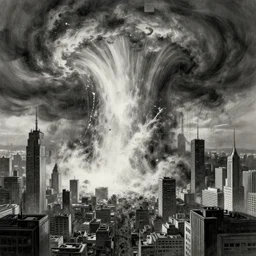 massive shockwave emitting from the center of the city, concept art, trending on artstation, wlop, ross draws, digital painting, mixed media, intricate details,