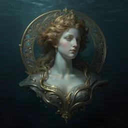 floating in deep dark murky water!!!, underwater atmospheric mood, dark surreal mood! cinematic volumetric lights, bust portrait, dnd, fantasy, intricate, elegant, highly detailed, digital painting, artstation, concept art, smooth, sharp focus, illustration, art by artgerm and tom bagshaw and greg rutkowski and alphonse mucha
