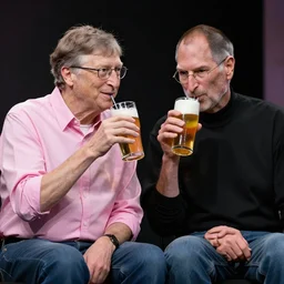 bill gates in a pink shirt and steve jobs in psychic ward, sitting together and drinking a beer, realistic, digital art, high quality, 4 k