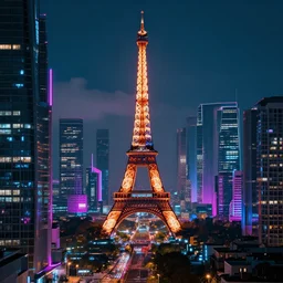 paris futuristic cyberpunk buildings city neon cityscape super realistic