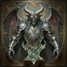 a detailed bust knight in glass, demonic, demon, symmetry, symmetrical, by greg rutkowski and justin gerard, digital art, monstrous, art nouveau, baroque style, realistic painting, very detailed, fantasy, dnd, character design, top down lighting, trending on artstation