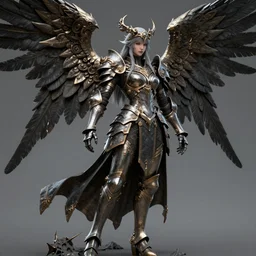 complex 3 d render hyper detailed ultra sharp of a beautiful ornate valkyrie angel of death, d & d, medieval dark fantasy, battle armor, dynamic, octane render, 8 k, hd, art by takeshi obata & satoshi kon & artgerm & billelis