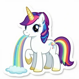 sticker. a beautiful unicorn vomits a rainbow