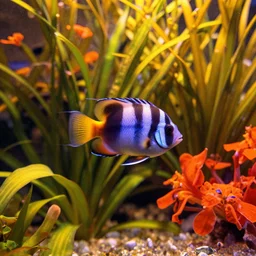 a tropical fish in a world full of bright flowers and plants, warm lighting, trending on artstation, hdr