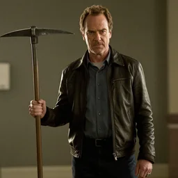 Bryan Cranston as Gordon Freeman, holding a crowbar, still from Half-Life movie