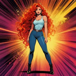 a beautiful full body portrait of a woman with curly red hair in the style of comic book art, trending on artstation