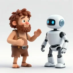 caveman talking to a robot, award - winning photo