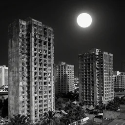 a crumbling brutalist concrete city swelters beneath a black sun