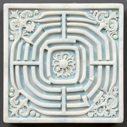 fractals, maze, ernst haeckel, carved soapstone relief paneling white and pale blue