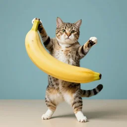 cat in a banana dancing