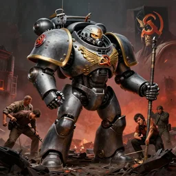 Photorealistic highly detailed soviet Propaganda poster of working class repairing mechwarriors by Mike Mignola, Tom Bagshaw Artgerm and Ross Tran,Beautiful dramatic dark moody lighting,Volumetric,Cinematic Atmosphere,photorealism glossy magazine painting,Global illumination,Arnold Rendering,hard surface modeling,Deep Color,8k Resolution,High Details,Flickr,DSLR,Z brushCentral,CGsociety,Artstation