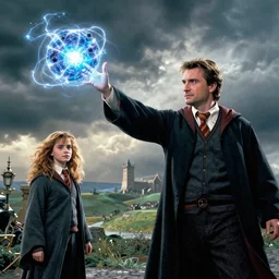 hermione granger throwing a magical energy ball at liam neeson / qui - gon jinn, digital art by greg rutkowski