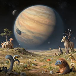 a landscape of another planet of civilized creatures